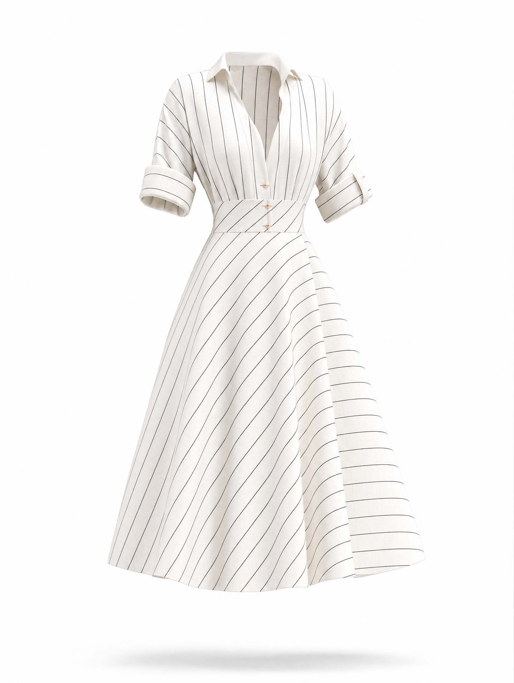 Vintage Striped Midi Shirt Dress