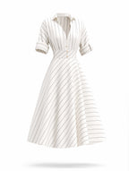 Vintage Striped Midi Shirt Dress