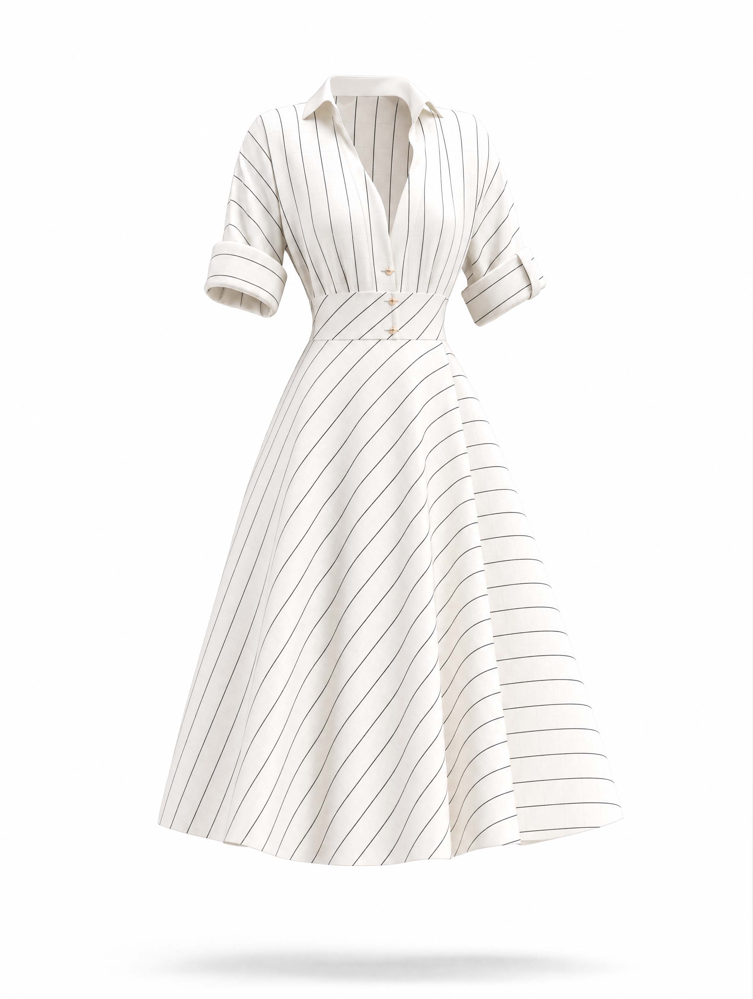 Vintage Striped Midi Shirt Dress