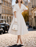 Vintage Striped Midi Shirt Dress