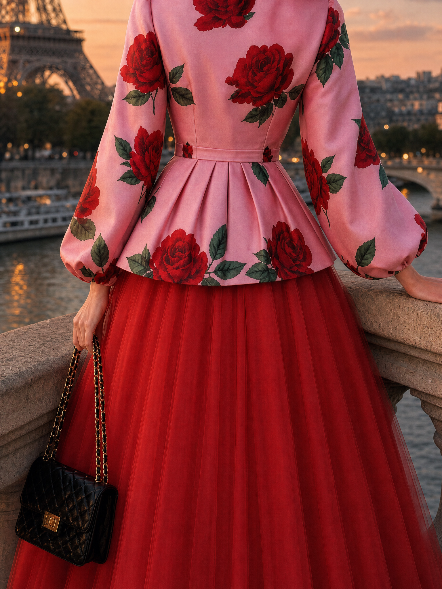 Vintage Printed Waist‑Tied Coat Tulle Skirt Set