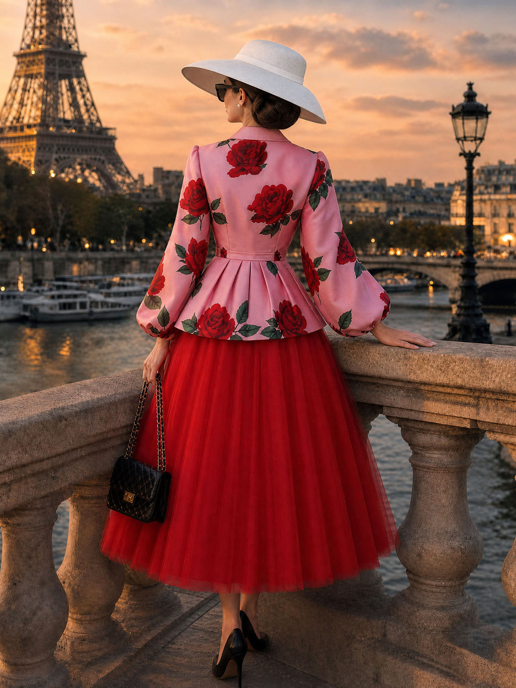 Vintage Printed Waist‑Tied Coat Tulle Skirt Set