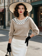 Vintage Beige Sailor-Collar Fuzzy Mohair Knit Sweater