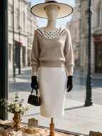 Vintage Beige Sailor-Collar Fuzzy Mohair Knit Sweater