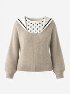 Vintage Beige Sailor-Collar Fuzzy Mohair Knit Sweater