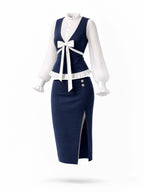 Vintage Bow Vest Midi Skirt Outfit