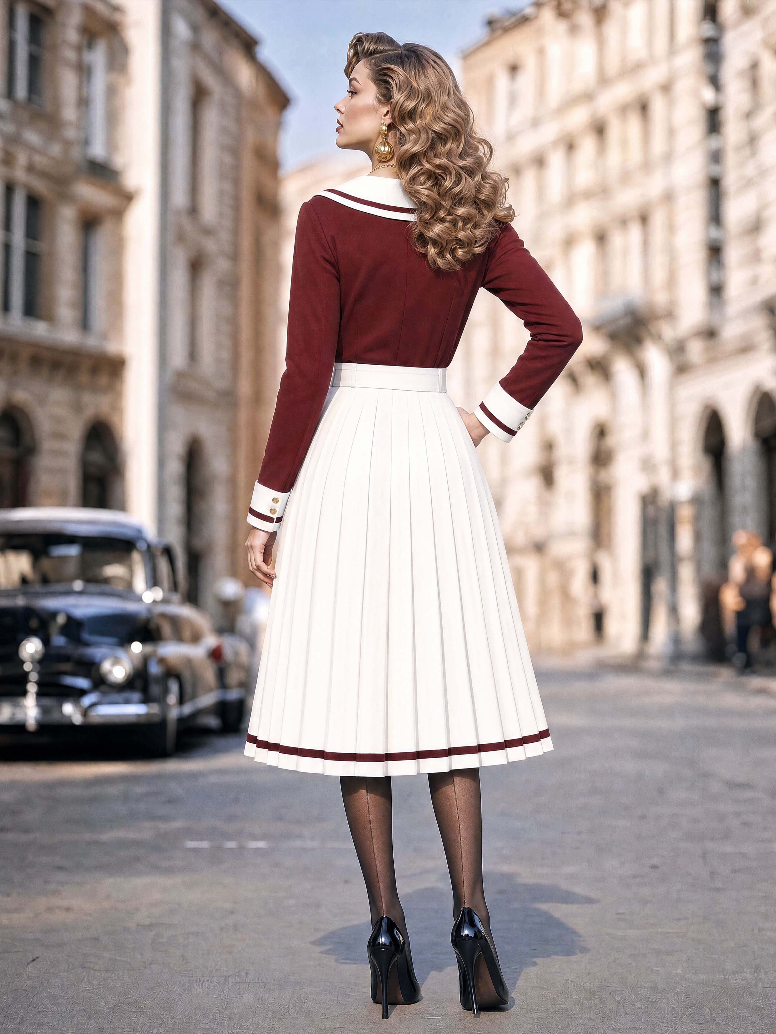 Vintage Contrast Trim Midi Dress