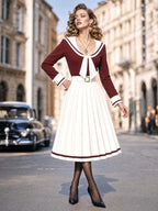 Vintage Contrast Trim Midi Dress