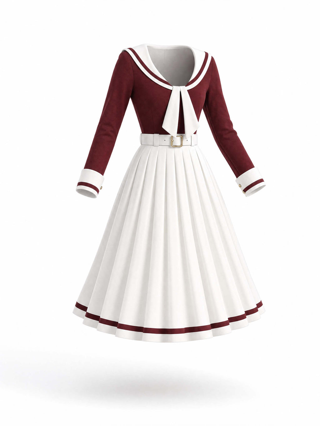 Vintage Contrast Trim Midi Dress