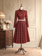 Vintage Plaid Collared Midi Dress