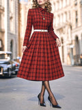 Vintage Plaid Collared Midi Dress