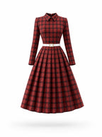 Vintage Plaid Collared Midi Dress
