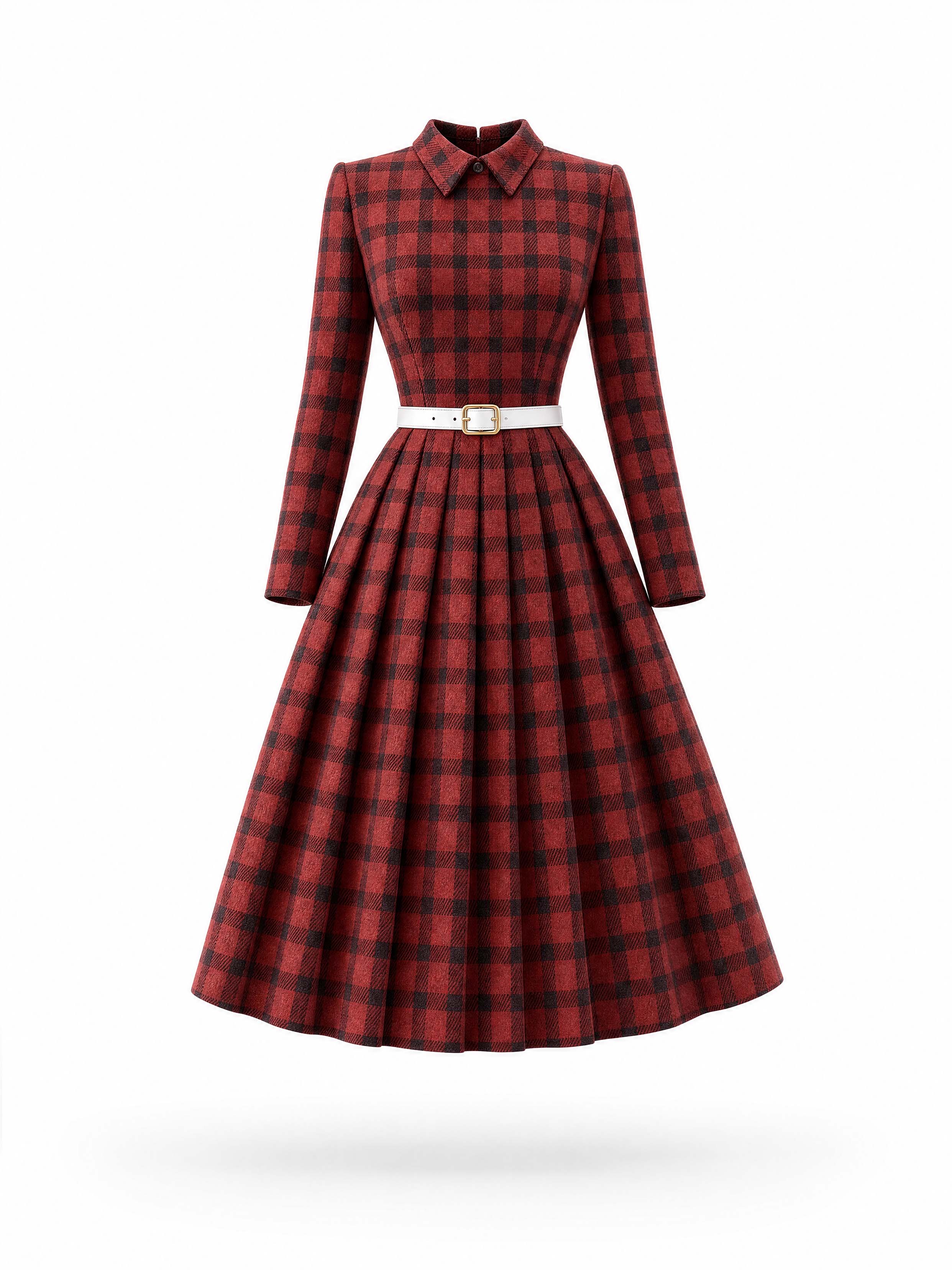 Vintage Plaid Collared Midi Dress