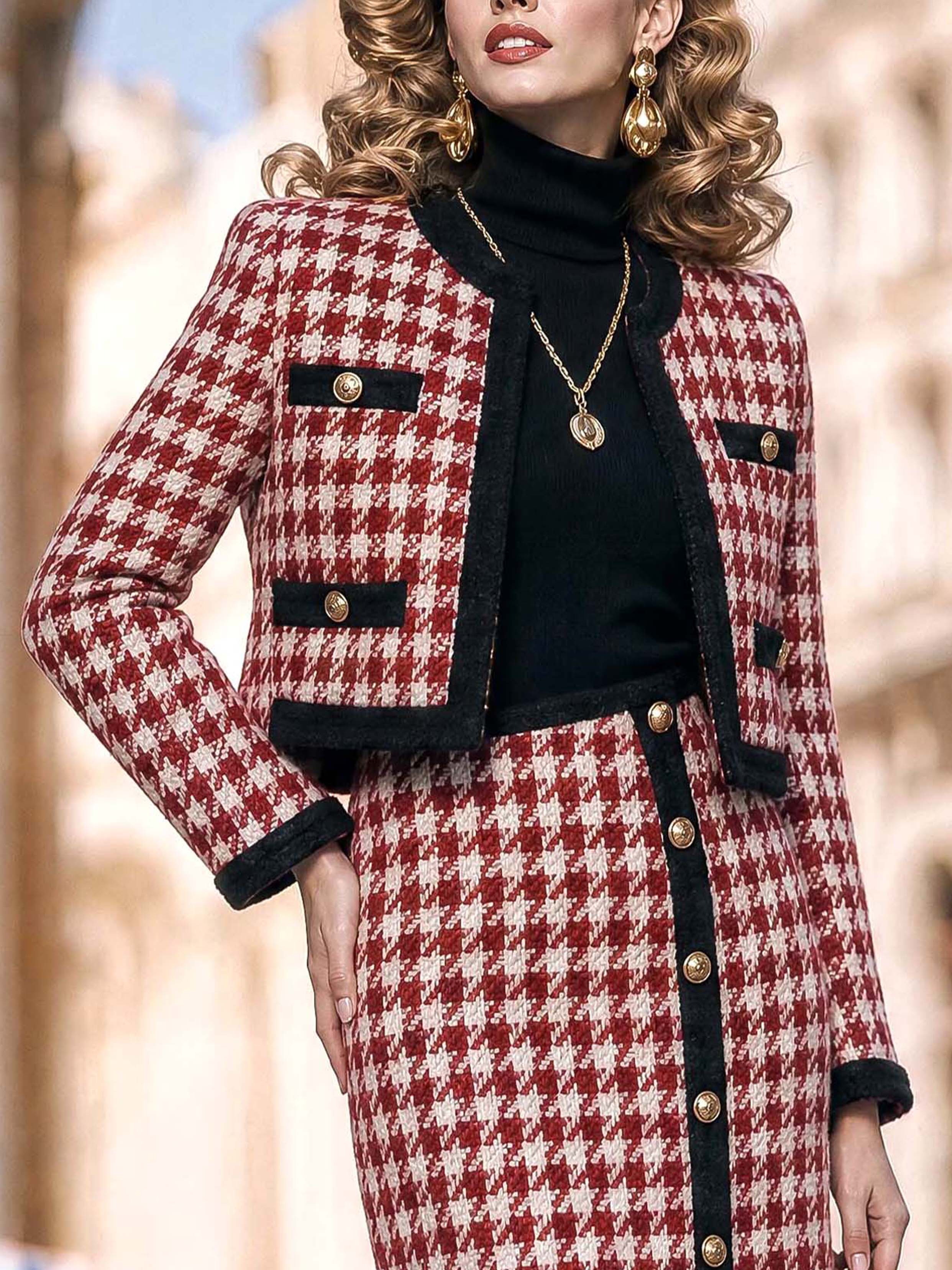 Vintage Houndstooth Cropped Blazer