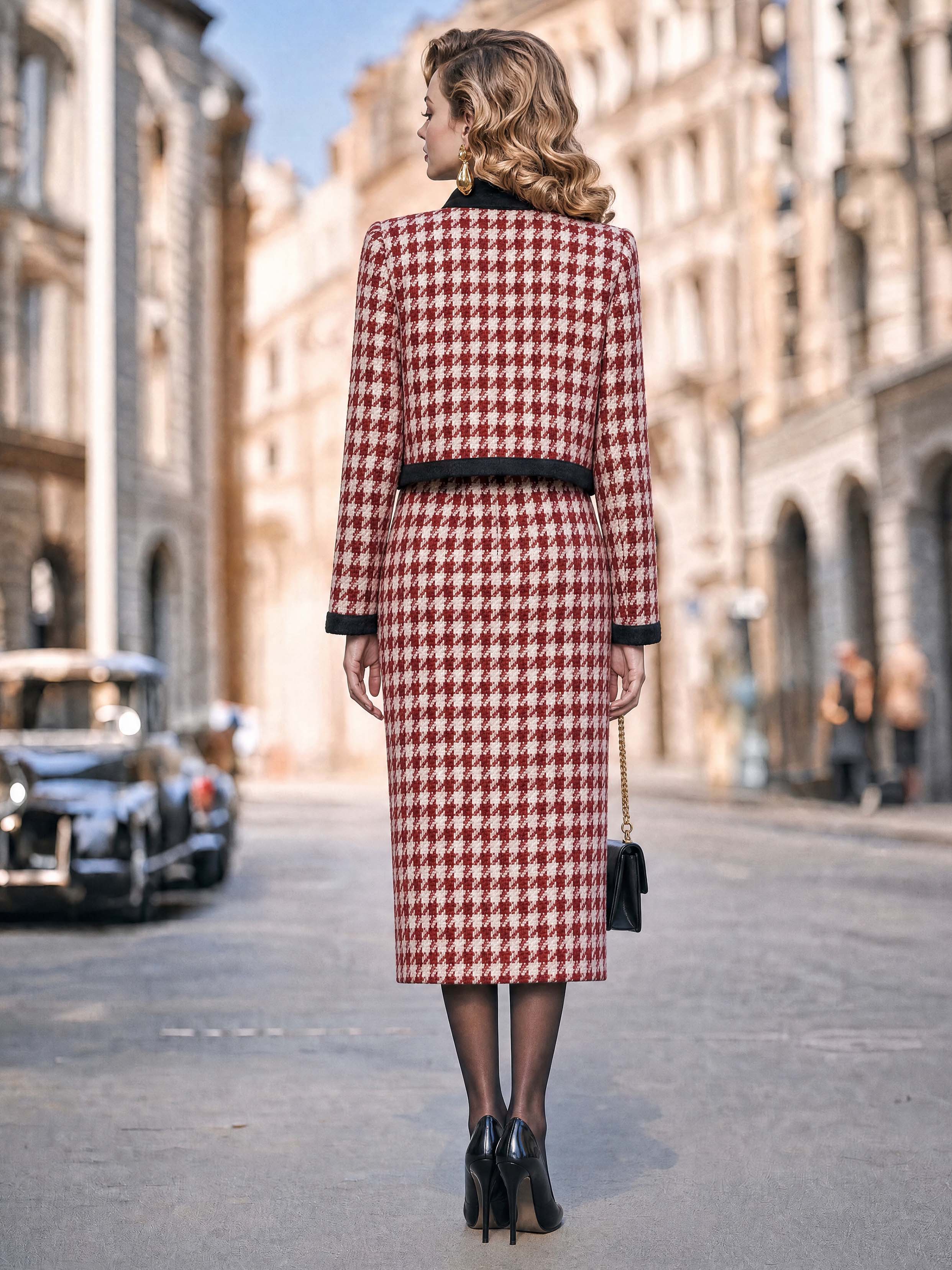 Vintage Houndstooth Midi Skirt