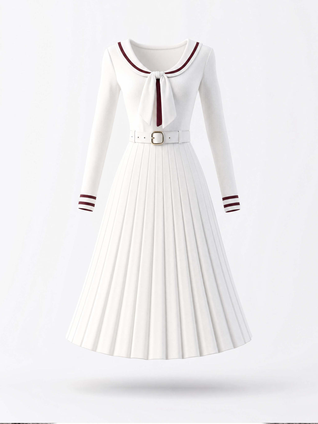 Classic Vintage Pleated Midi Dress With Belt