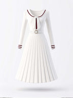 Classic Vintage Pleated Midi Dress With Belt