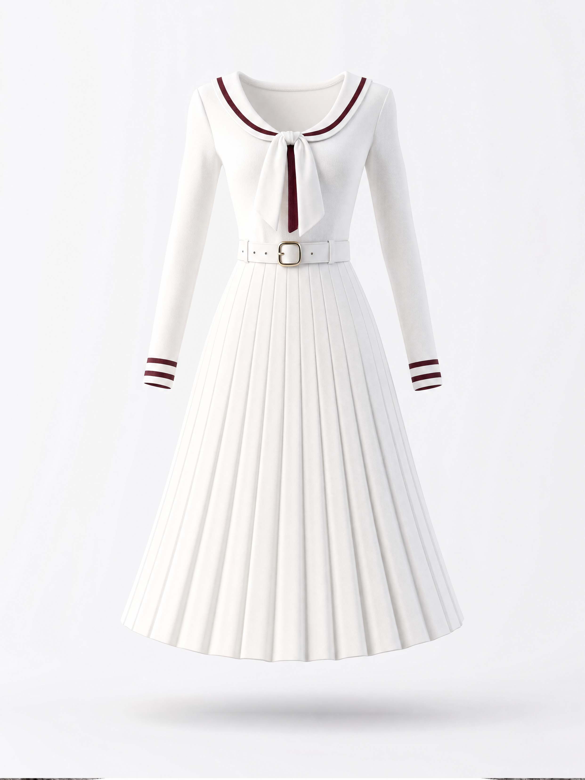 Classic Vintage Pleated Midi Dress With Belt