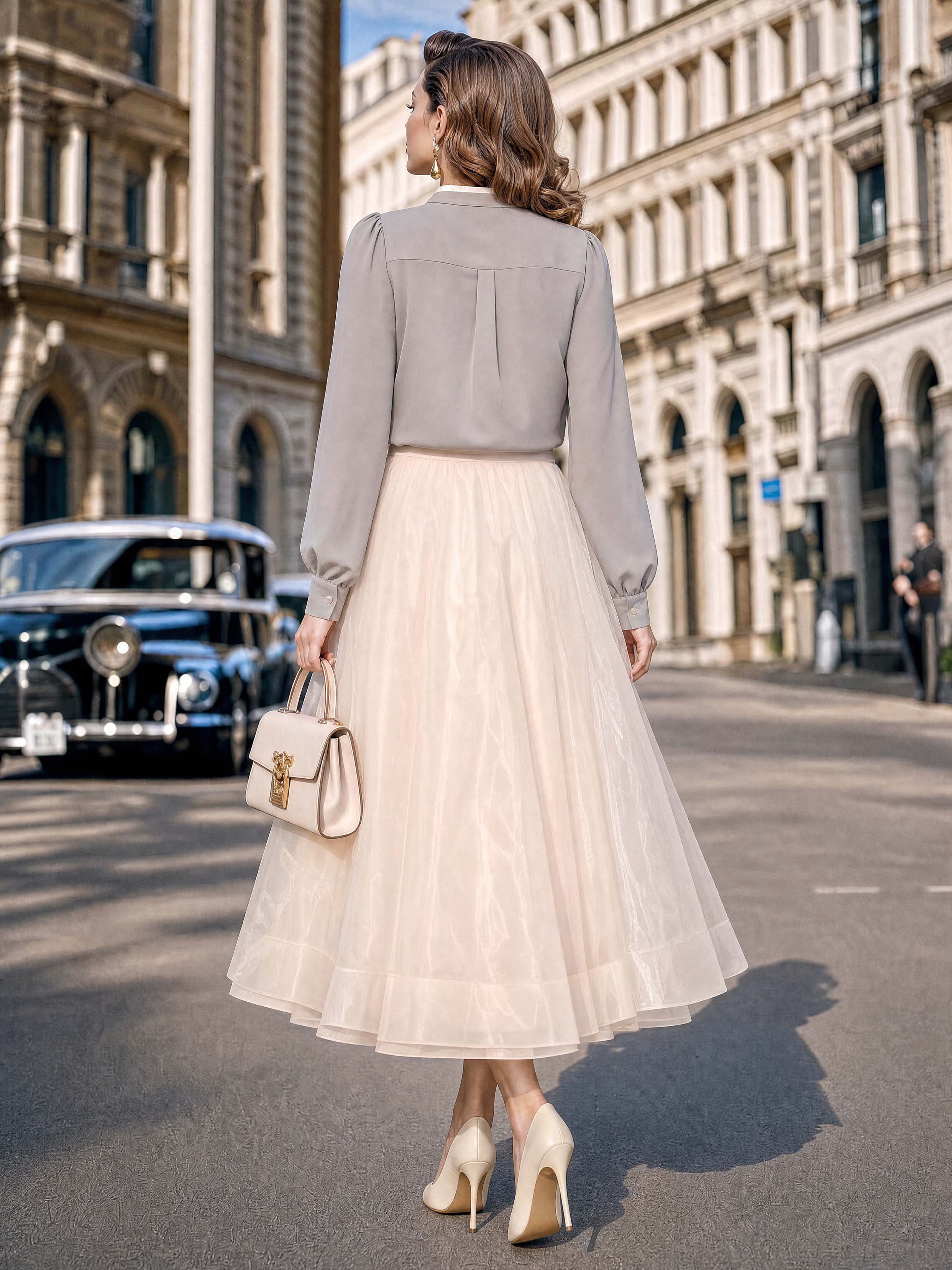 Vintage Shimmer Midi Tulle Skirt