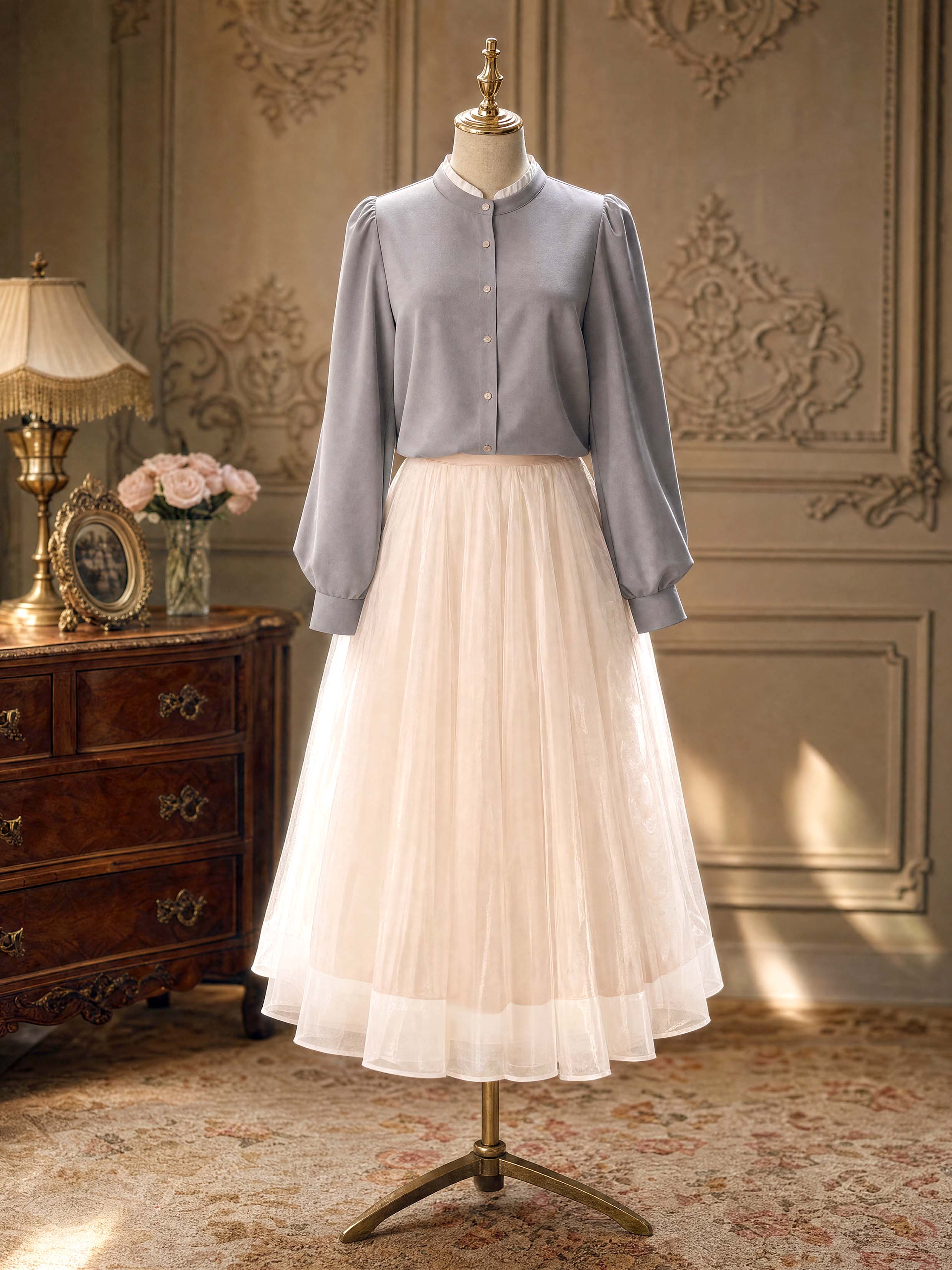 Vintage Shimmer Midi Tulle Skirt