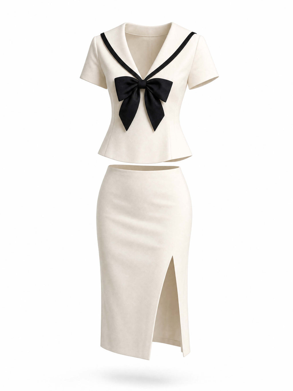 Vintage Noir Bow Midi Co‑Ord Set
