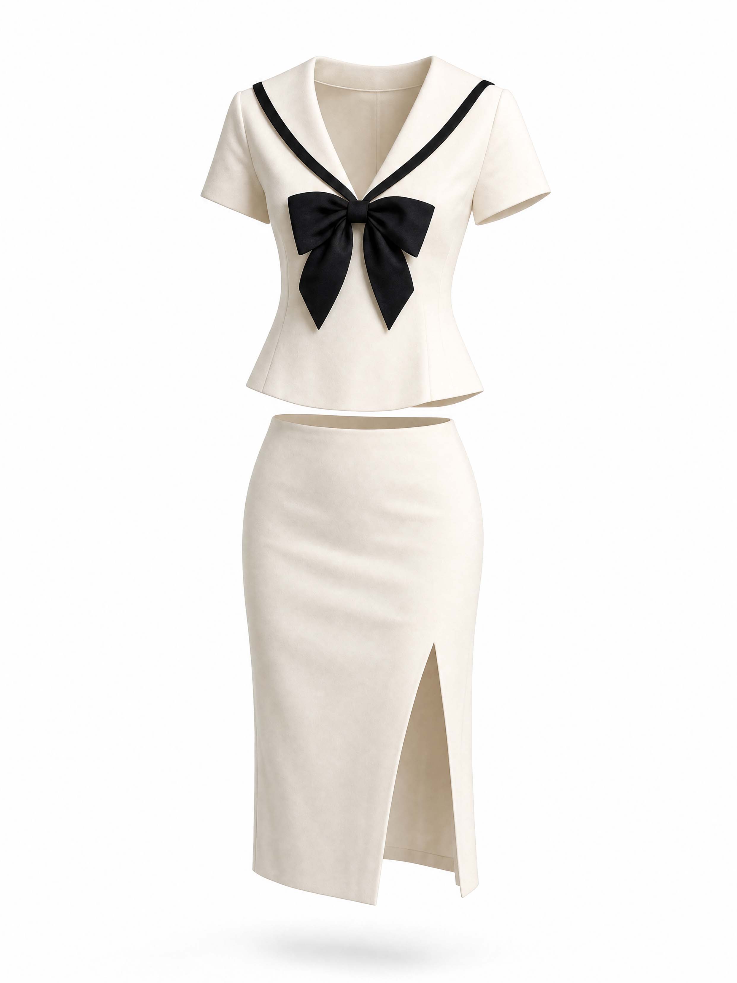 Vintage Noir Bow Midi Co‑Ord Set