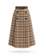 Vintage Plaid Midi Button Skirt