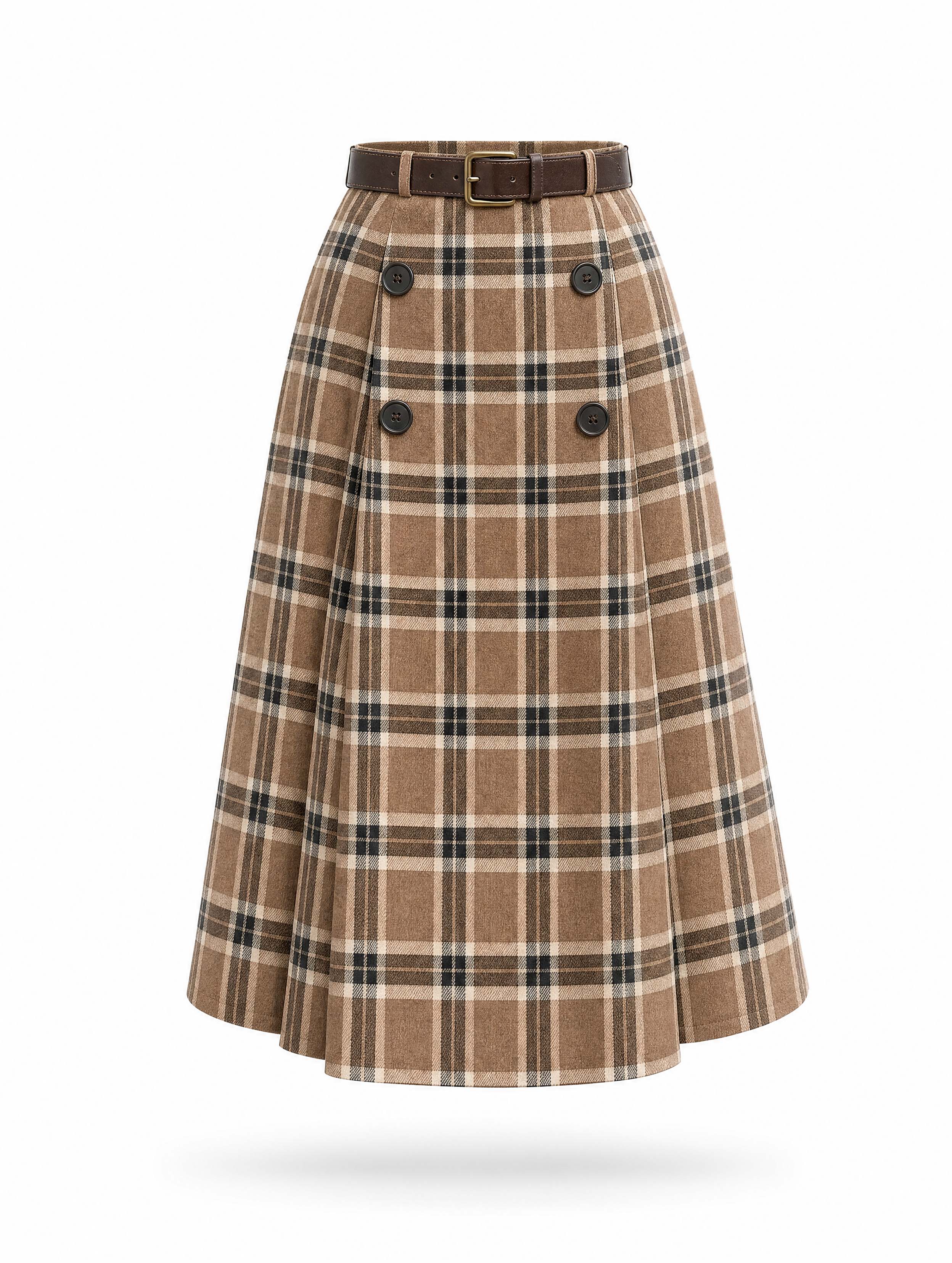 Vintage Plaid Midi Button Skirt