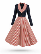 Vintage Contrast Lapel Midi Dress