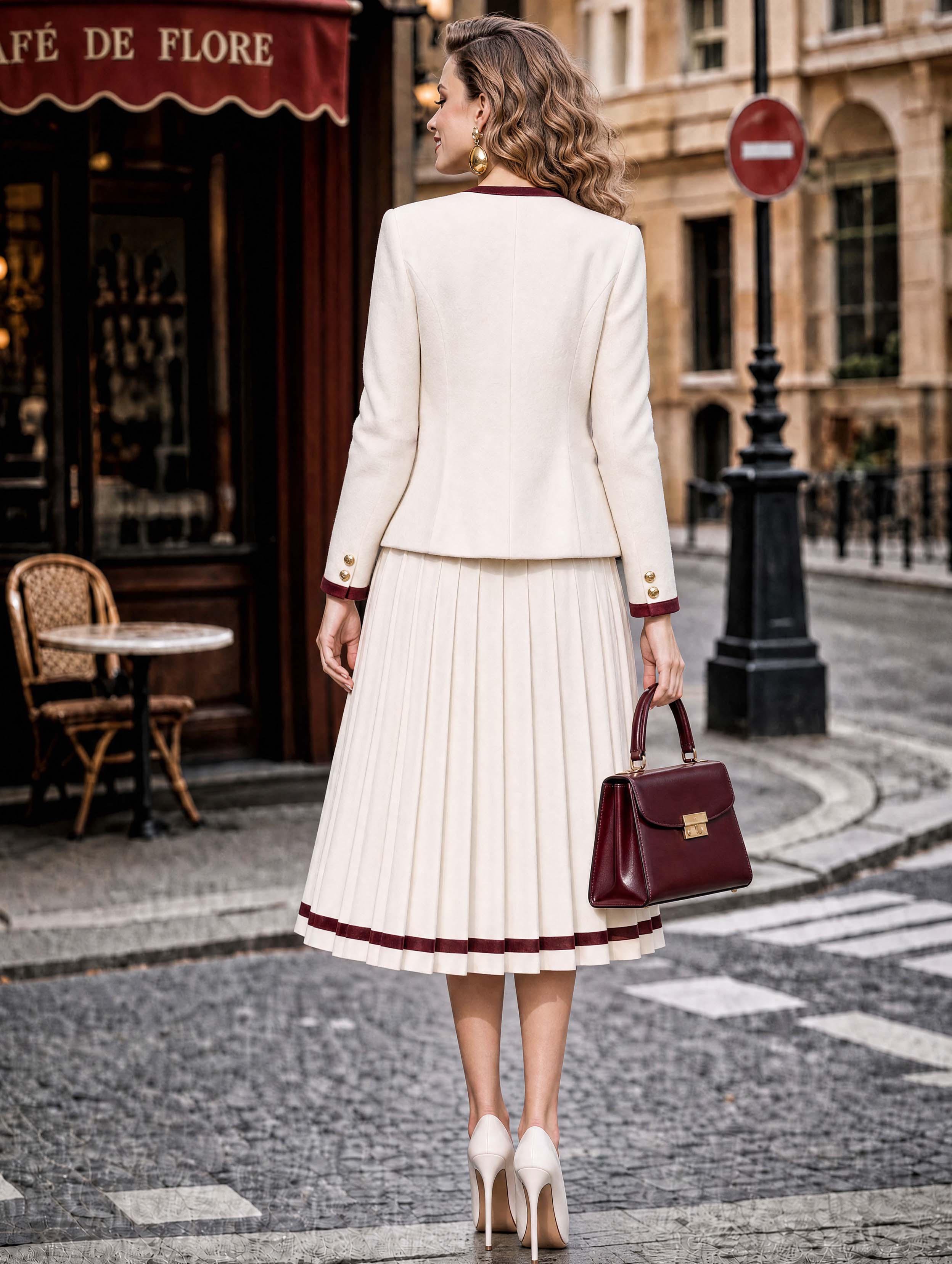 Vintage Burgundy Trim Tweed Blazer