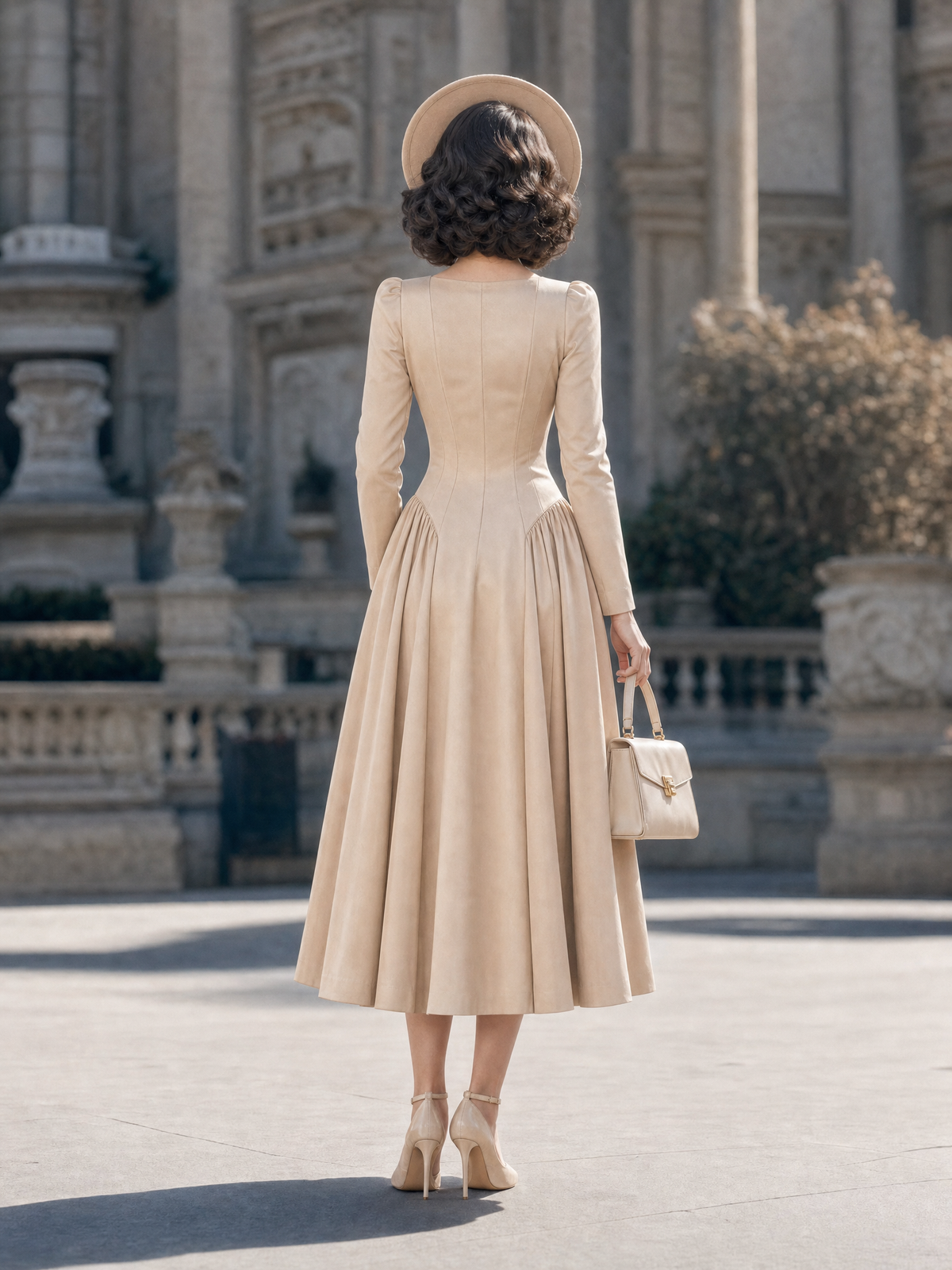Vintage Sweetheart Corset Long Sleeve Fit And Flare Midi Dress