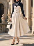 Vintage 1950s Beige Sweetheart Fake Two‑Piece Turtleneck Midi Dress