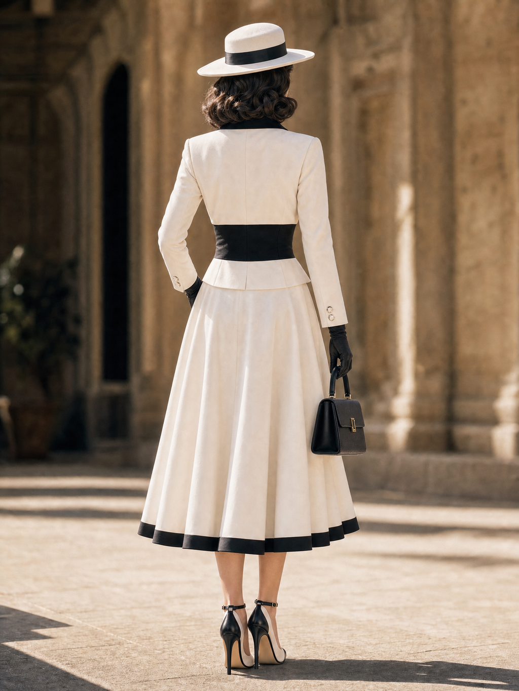 Vintage Lapel Blazer Pearl Button Waistband Midi Skirt Two‑Piece Set