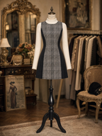 Vintage 1960s Grey Plaid Sleeveless Pinafore Mini Dress & Turtleneck Top Two‑Piece Set