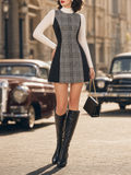 Vintage 1960s Grey Plaid Sleeveless Pinafore Mini Dress & Turtleneck Top Two‑Piece Set