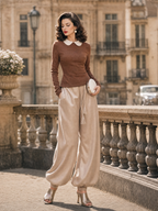 Vintage Peter Pan Collar Knit Top & Drawstring Harem Pants Set