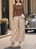 Vintage Peter Pan Collar Knit Top & Drawstring Harem Pants Set