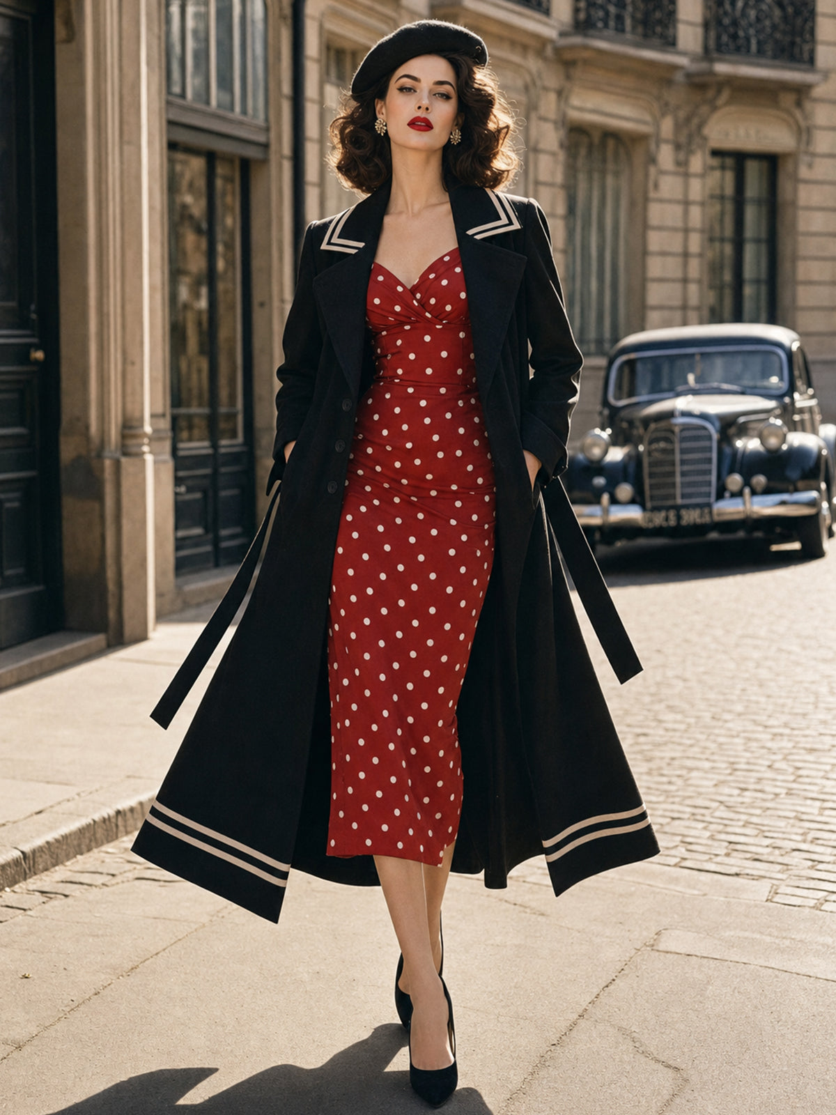 Vintage Nautical Trim Long Trench Coat