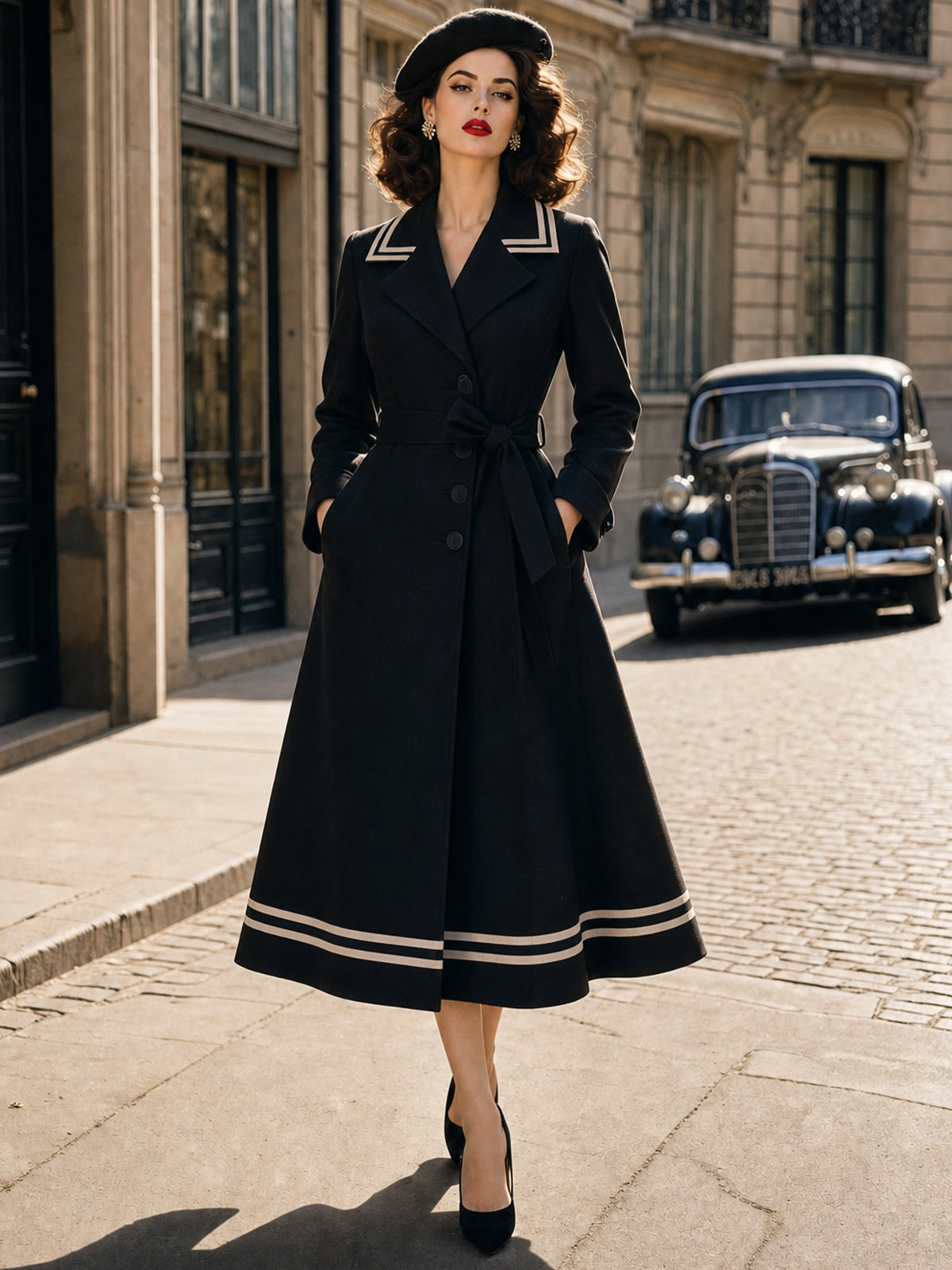 Vintage Nautical Trim Long Trench Coat