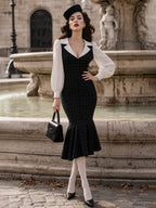 Vintage Plaid Mermaid Midi Dress