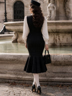 Vintage Plaid Mermaid Midi Dress