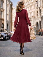 Vintage Collar Pleated Midi Chiffon Dress