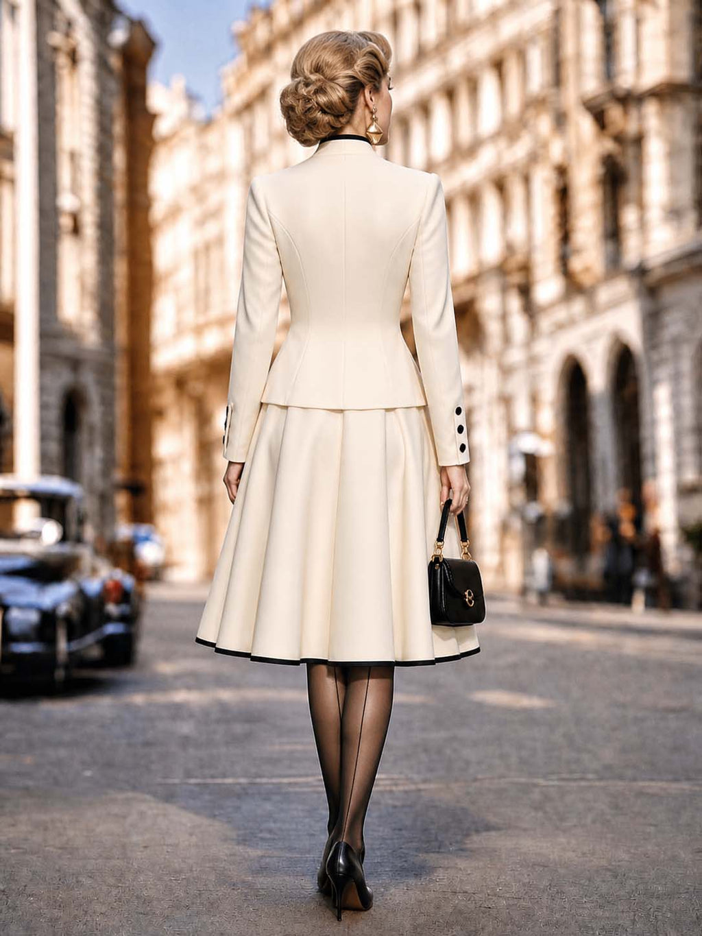 Vintage Bow Trim Midi Two‑Piece Skirt Set