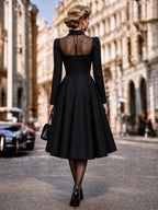 Vintage Polka‑Dot Mesh V‑Neck Midi Dress