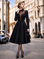 Vintage Polka‑Dot Mesh V‑Neck Midi Dress