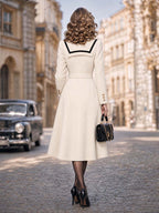 Vintage Contrast Collar Belted Midi Coat