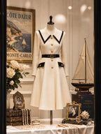 Vintage Contrast Collar Belted Midi Coat