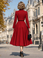 Classic Vintage Red Woolen Midi Two‑Piece Set