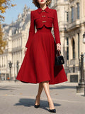 Classic Vintage Red Woolen Midi Two‑Piece Set