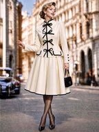 Vintage Bow Trim Midi Two‑Piece Skirt Set